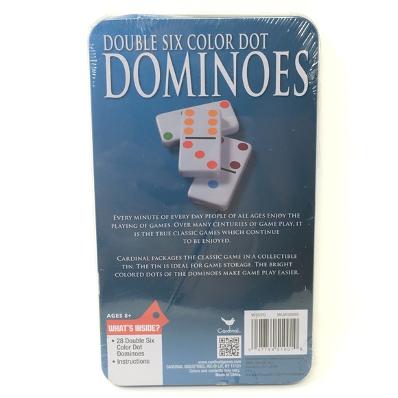 Cardinal Classic Games Tin Box 28 Double Six Color Dot Dominoes NIB New NIP NWT - Picture 2 of 7